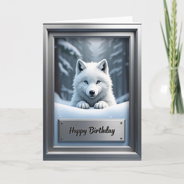Tarjeta de cumpleaños del lobo ártico alegre (Anverso)