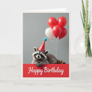 Tarjeta de cumpleaños del mapache con sombrero de