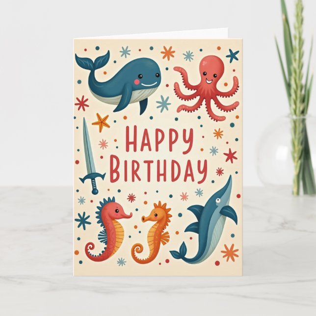 Tarjeta de cumpleaños del mar caprichosa (Anverso)