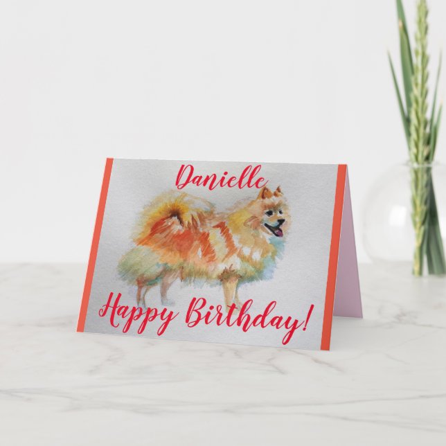Tarjeta de cumpleaños del mascota de acuarela del  (Anverso)