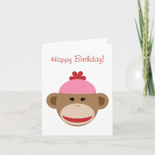 tarjeta de cumpleaños del mono del calcetín del