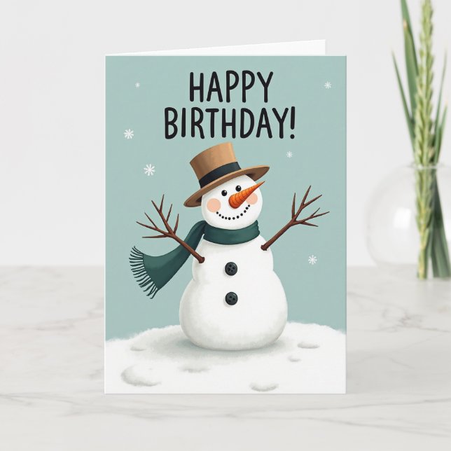 Tarjeta de cumpleaños del muñeco de nieve de invie (Anverso)
