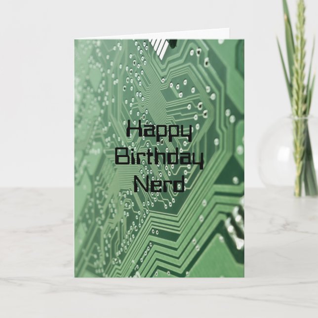 Tarjeta de cumpleaños del nerd de la computadora (Anverso)