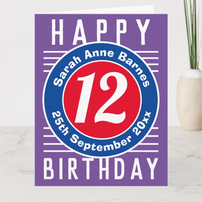 Tarjeta de cumpleaños del niño con edad, nombre y  (Anverso)