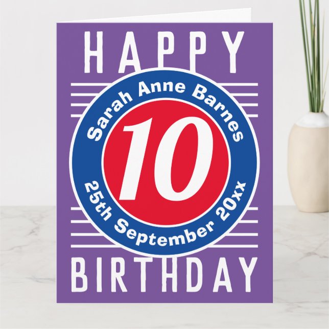 Tarjeta de cumpleaños del niño con edad, nombre y  (Anverso)