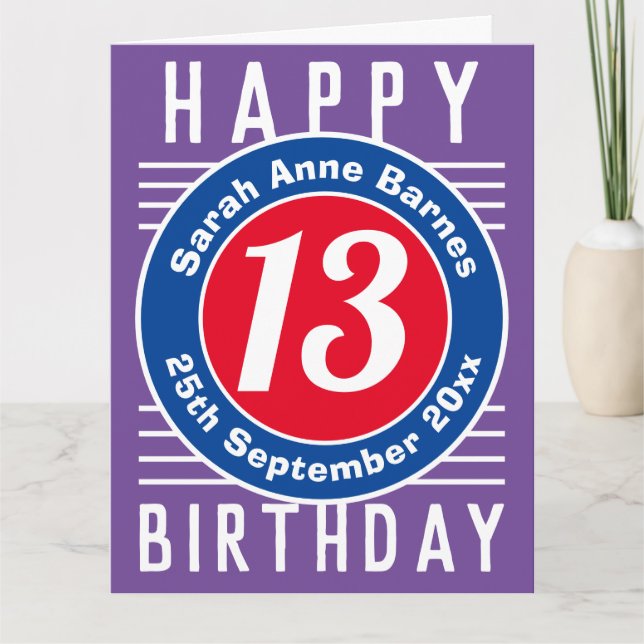 Tarjeta de cumpleaños del niño con edad, nombre y  (Anverso)