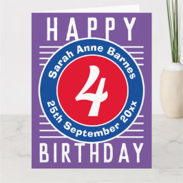 Tarjeta de cumpleaños del niño con edad, nombre y 