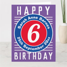 Tarjeta de cumpleaños del niño con edad, nombre y
