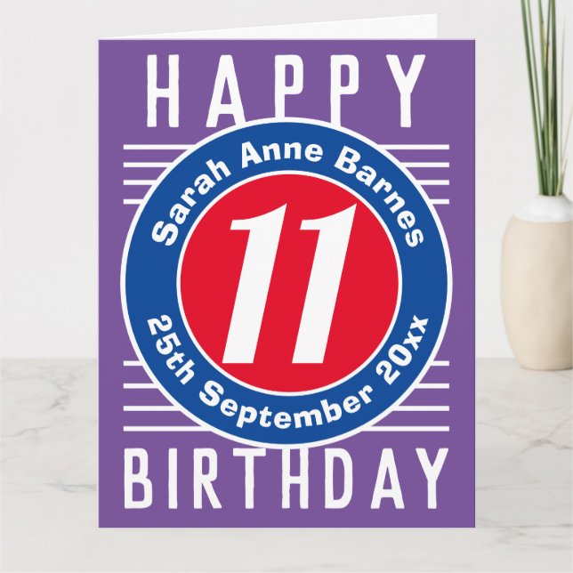 Tarjeta de cumpleaños del niño con edad, nombre y  (Anverso)