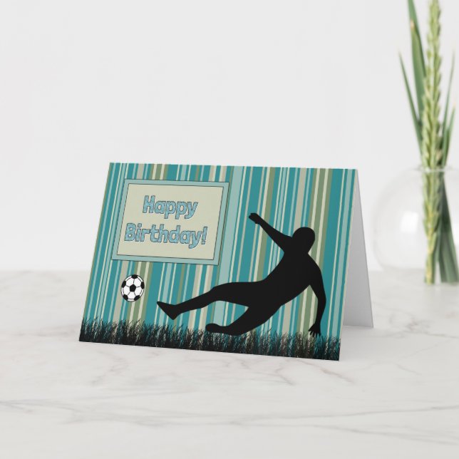 Tarjeta de cumpleaños del niño jugador de fútbol d (Anverso)