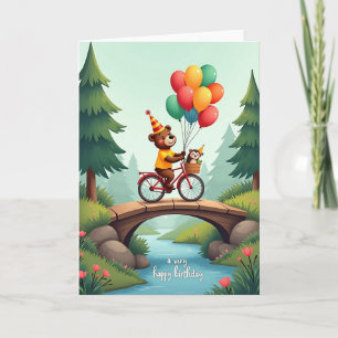 Tarjeta de cumpleaños del oso ciclista