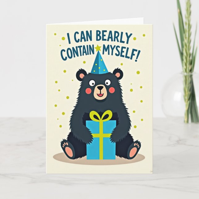 Tarjeta de cumpleaños del oso de la fiesta (Anverso)