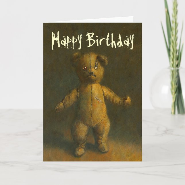Tarjeta de cumpleaños del oso de peluche del zombi (Anverso)