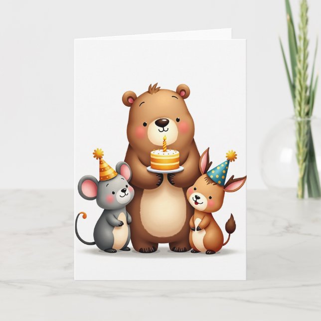 Tarjeta de cumpleaños del oso encantador (Anverso)