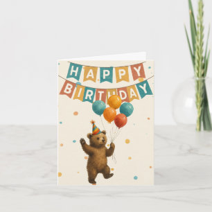 Tarjeta de cumpleaños del oso feliz - animal Fiest