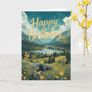 Tarjeta de cumpleaños del paisaje del lago del val