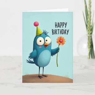 Tarjeta de cumpleaños del pájaro azul caprichoso