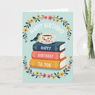 Tarjeta de cumpleaños del pájaro bibliófilo