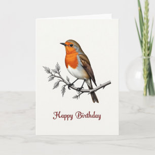 Tarjeta de cumpleaños del pájaro de pecho rojo dul