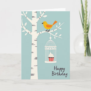 Tarjeta de cumpleaños del pájaro del abedul