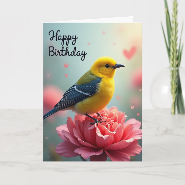 Tarjeta de cumpleaños del pájaro dorado (Anverso)