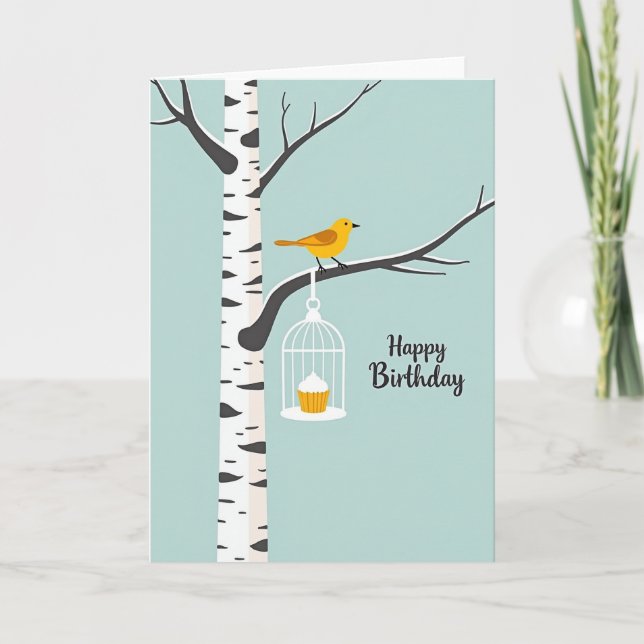 Tarjeta de cumpleaños del pájaro dorado dulce (Anverso)