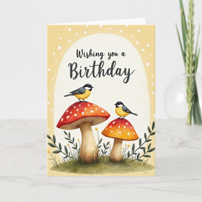 Tarjeta de cumpleaños del pájaro hongo (Anverso)