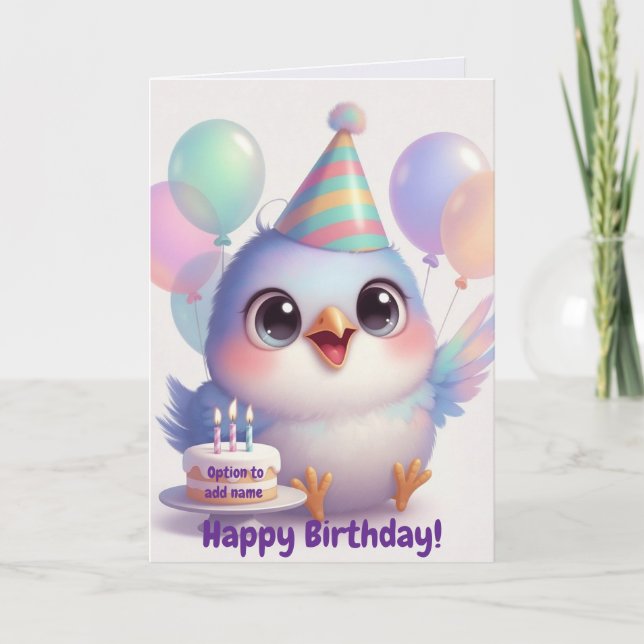 Tarjeta de cumpleaños del pájaro y globos más lind (Anverso)