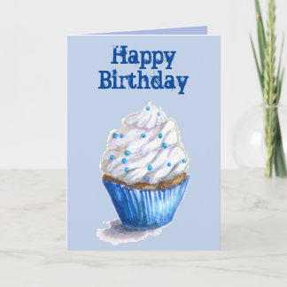 Tarjeta de cumpleaños del pastel azul de terciopel