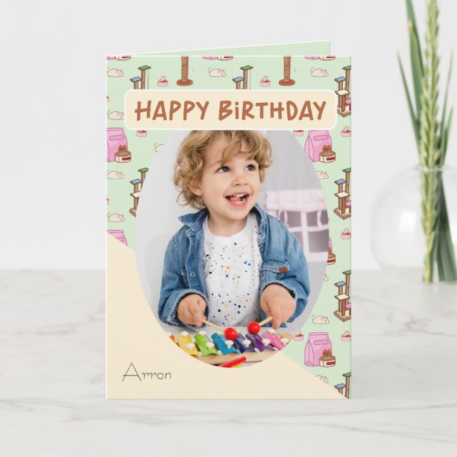 Tarjeta de cumpleaños del patrón de gato de ese ga (Anverso)