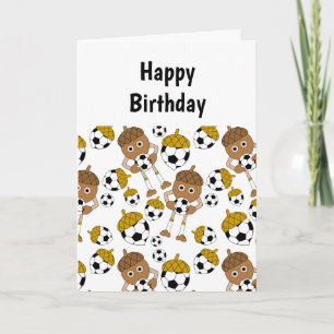Tarjeta de cumpleaños del patrón de nuez de fútbol