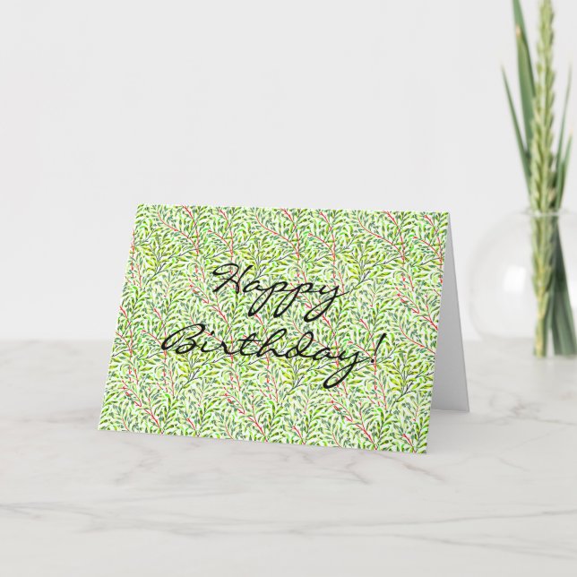 Tarjeta de cumpleaños del patrón floral verde vint (Anverso)
