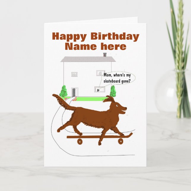 Tarjeta de cumpleaños del perro de Skateboarding (Anverso)