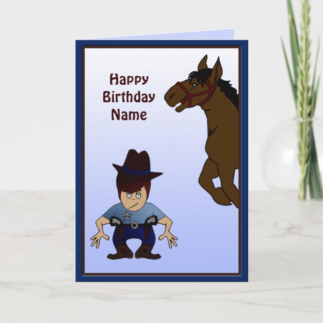 Tarjeta de cumpleaños del Personalizado Cowboy (Anverso)
