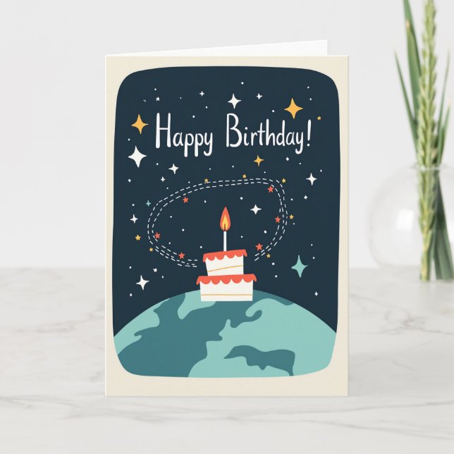 Tarjeta de cumpleaños del planeta estrellado (Anverso)