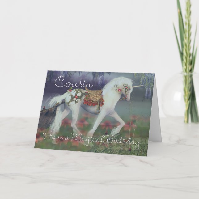 Tarjeta de cumpleaños del primo con el unicornio, (Anverso)