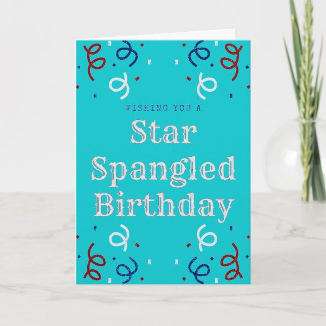 Tarjeta De Cumpleaños Del Purpurina Del 4 De Julio (Anverso)