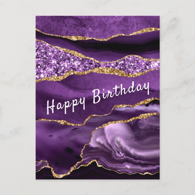 Tarjeta de cumpleaños del Purpurina Purple Gold -  (Anverso)