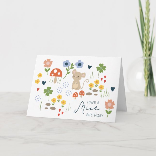 Tarjeta de cumpleaños del ratón para los niños pri (Anverso)