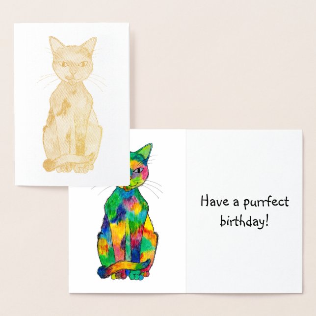 Tarjeta de cumpleaños del Relieve metalizado Gato  (Demostración)