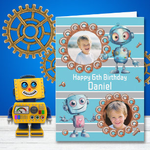 Tarjeta de cumpleaños del robot de dos fotos