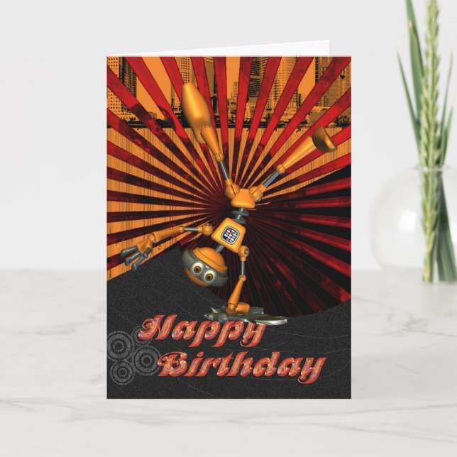 Tarjeta de cumpleaños del robot del monopatín (Anverso)