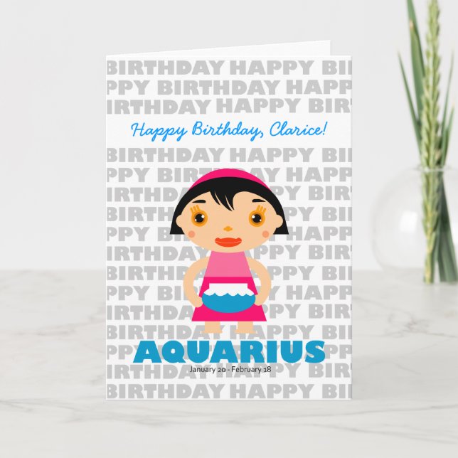 Tarjeta de cumpleaños del Rótulo Aquarius Zodiac (Anverso)