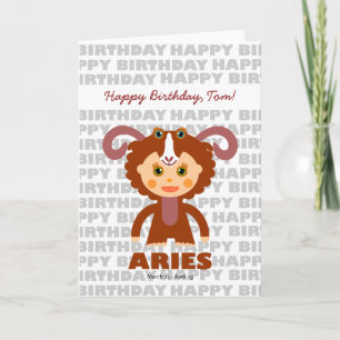 Tarjeta de cumpleaños del Rótulo Aries Zodiac