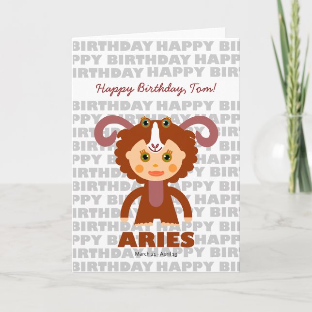 Tarjeta de cumpleaños del Rótulo Aries Zodiac (Anverso)
