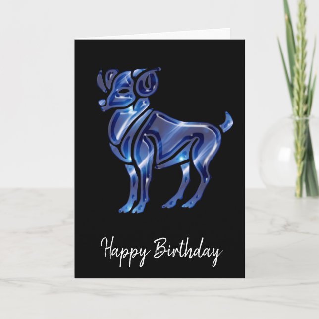 Tarjeta de cumpleaños del Rótulo Blue Aries (Anverso)