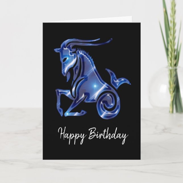 Tarjeta de cumpleaños del Rótulo Blue Capricorn (Anverso)