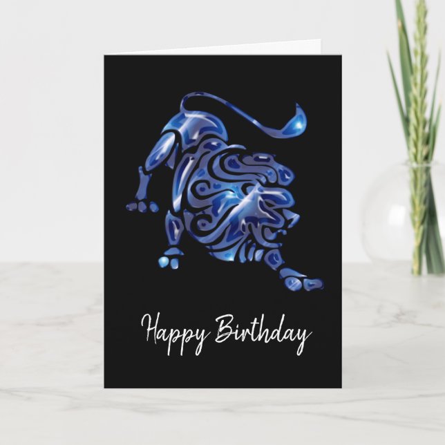 Tarjeta de cumpleaños del Rótulo Blue Leo (Anverso)