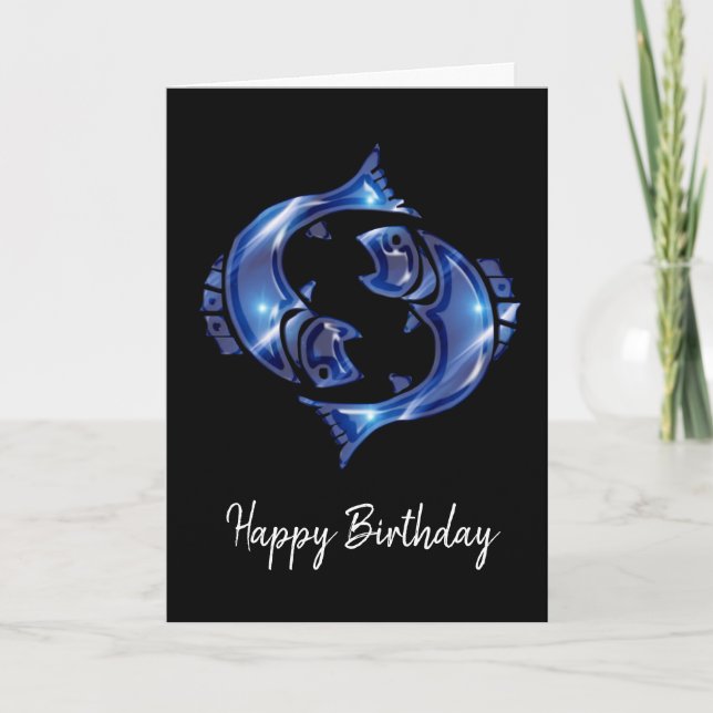 Tarjeta de cumpleaños del Rótulo Blue Pisces (Anverso)