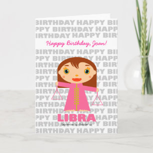 Tarjeta de cumpleaños del Rótulo Libra Zodiac